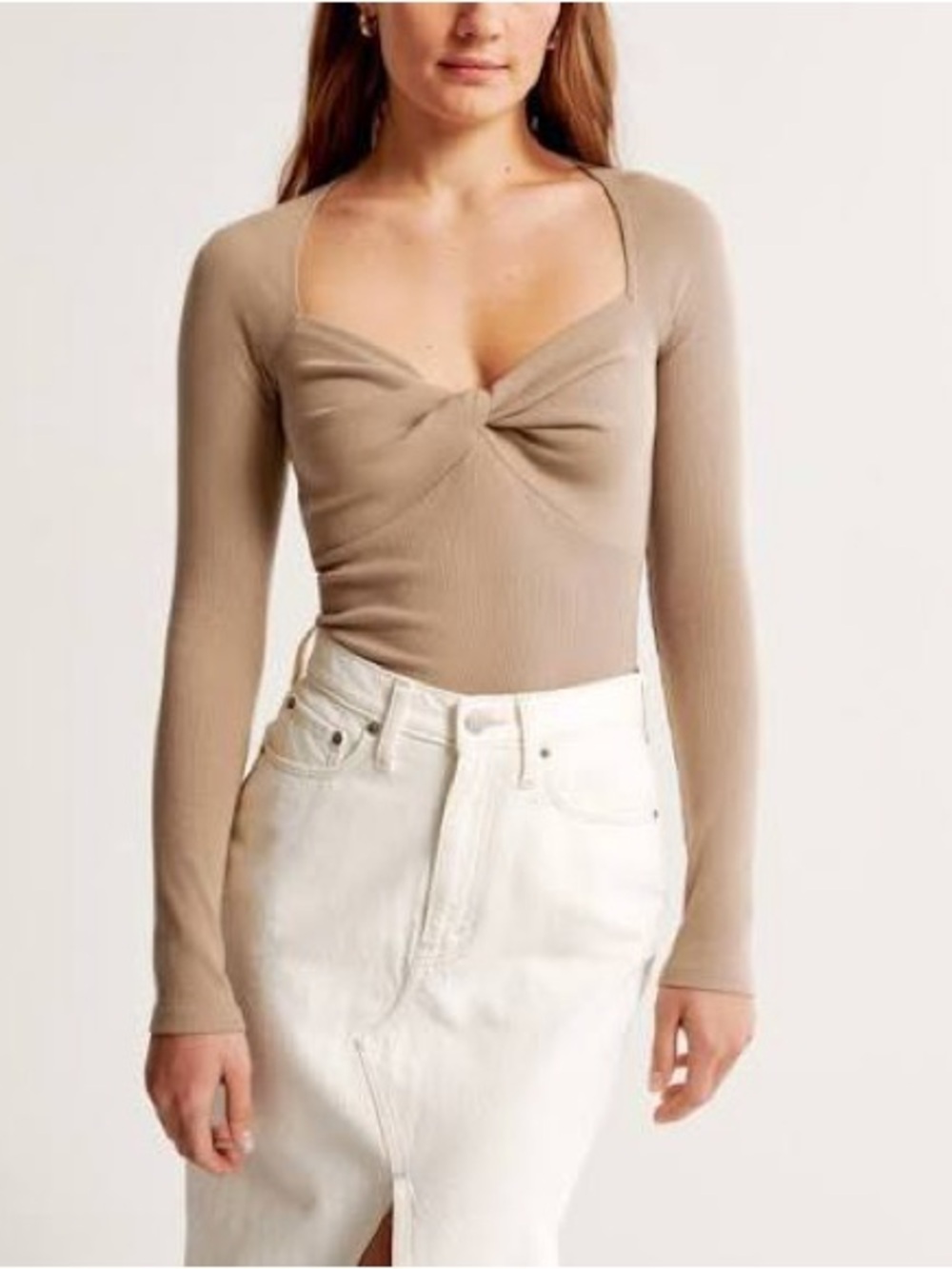 Abercrombie & Fitch Twist-Front Long Sleeve top - Taupe